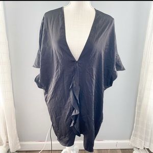 Victoria’s Secret Robe Cover Up Black Sexy Ruffle Lingerie Tie Silky Long